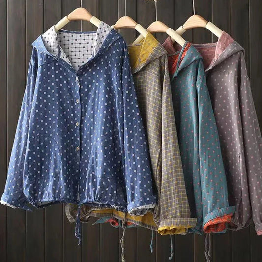 Women's Printed Hooded Zip-Front Shirt