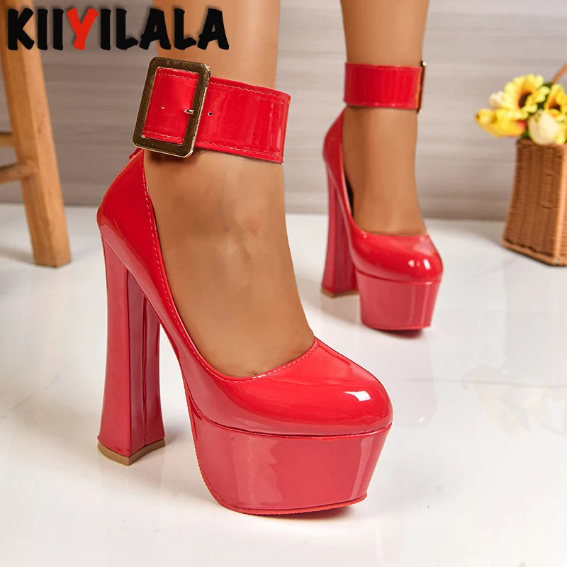 Women's Buckle-Strap Chunky Platform Pumps