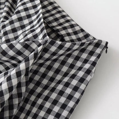 2026 Spring Summer Fashion Women's Plaid Straight High Waist Long Midi Skirts Lady Vintage Chic Pleated Trendy Side Slit Dress