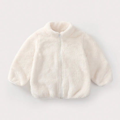 Baby Boys And Girls Plush Coat Solid Color Casual Kids Long Sleeve Outerwear Fall Winter Warm Plush Jacket Children's Clothing