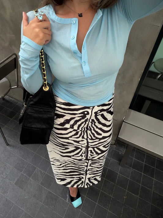 Tossy Stripe Print Skirt Midi Skirt High Waist A Line Pleated Daily Party Street Office Soft Stretchy Knit Casual Basic Skirt