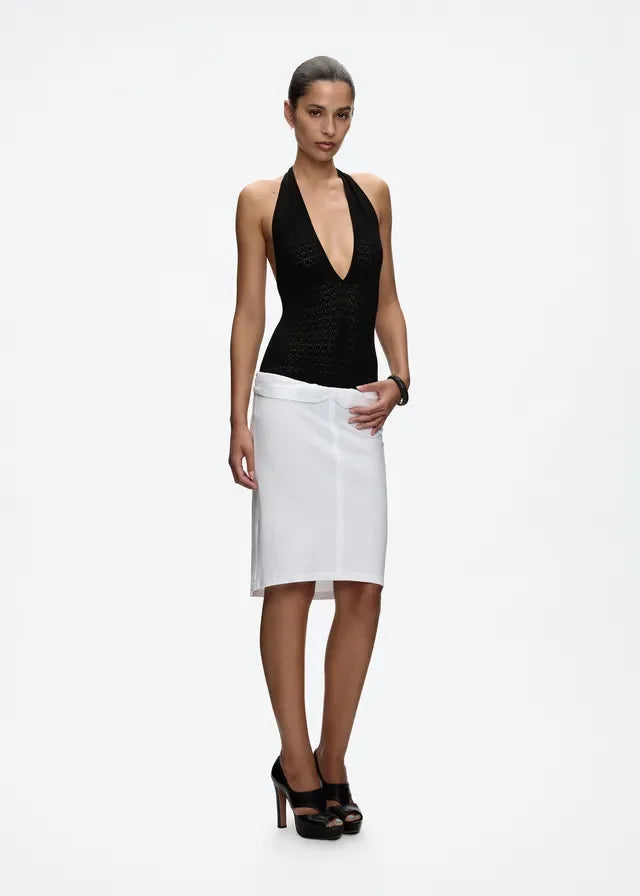Tank Low-Waist Fold-Over Twist-Knot Bodycon Skirt, Stretchy Knit Mid-Length Skirt, Sexy Straight Mid-Length Skirt, Cuffed Waist Twist-Knot Mid-Length Skirt, Low-Waist Straight Skirt, Casual Sexy Skirt