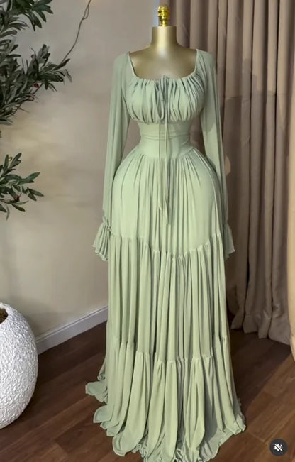 CM.YAYA 2026 Fall Winter Women Long Sleeve Halter Big Swing Long Maxi Dress Evening Birthday Trendy Sexy Vacation Party Dresses