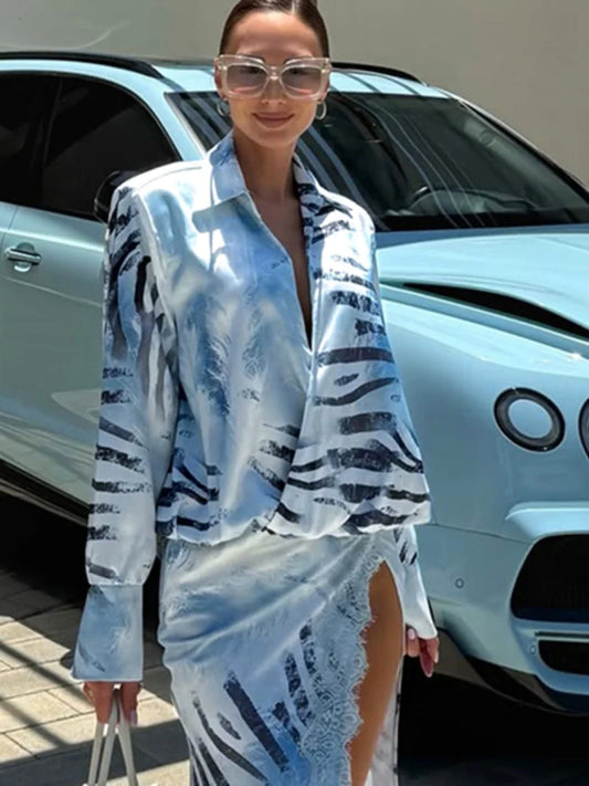 Women's Printed Long-Sleeve Shirt Dress