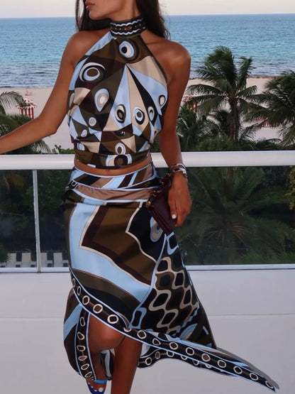 Women's Geometric-Print Asymmetric Long Skirt