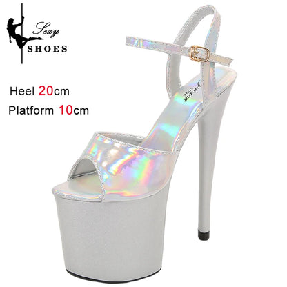 New 20CM/8Inch High Heels Dance Shoes Sandals Women Summer New 2023 Buckle Strap Platform Club Stiletto Gladiator Stripper Heels