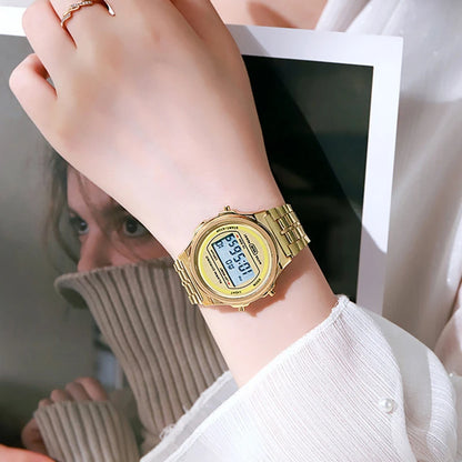 Women Casual LED Electronic Watch Retro Stainless Steel Men Women Unisex LED Digital Watch Multifunction Waterproof Wristwatch