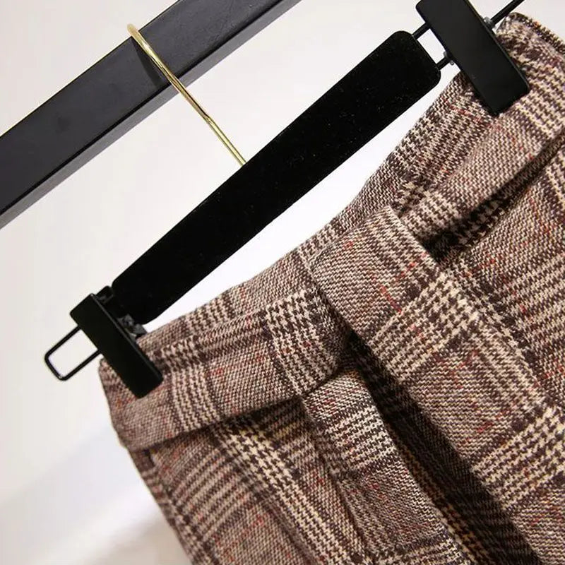 Plaid Striped Vintage A-line High Waist Buttons Lace Up Loose Women's Skirt Mid-Calf Long Skirts For Women Clothing Fashion 2024