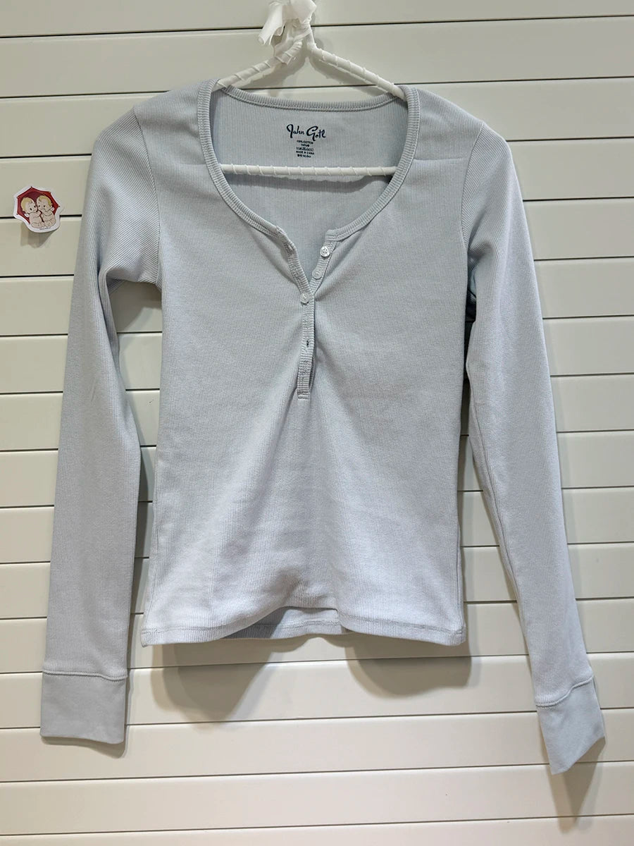 Retro White Ribbed Button T-shirts Women Spring Cotton Round Neck Long Sleeve Tees Female Y2k Streetwear Casual T Shirt Tops
