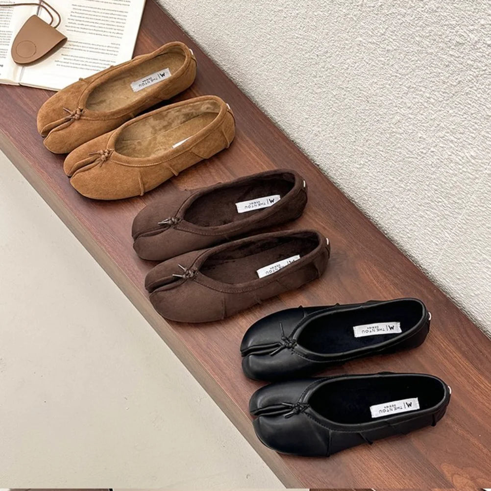 Fashion Bowknot Split Toe Women Tabi Ninja Ballet Flats Slippers Comfortable Walking Loafers Sweet Ladies All-match Mules Shoes