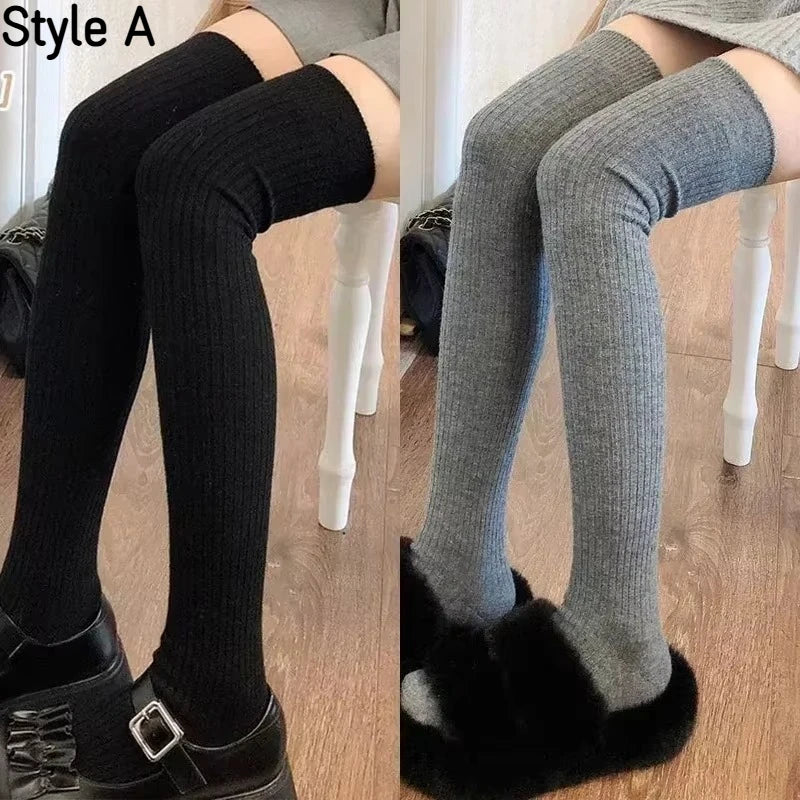 Spring Fall Knee High Stockings for Women White Vertical Stripe Long Socks Fashion Girls JK Skinny Boots Sock Japanese Style