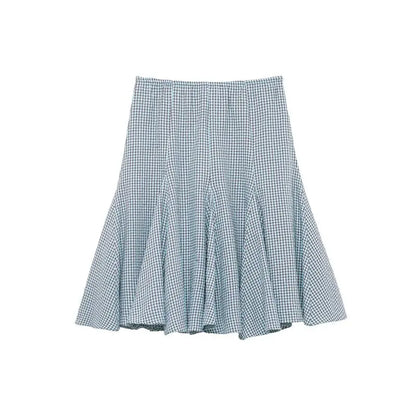 Low Waist Plaid  Cloth Half Skirt Spring New Arrival Women's Fashion Gingham Design Loose Fit Midi Skirt