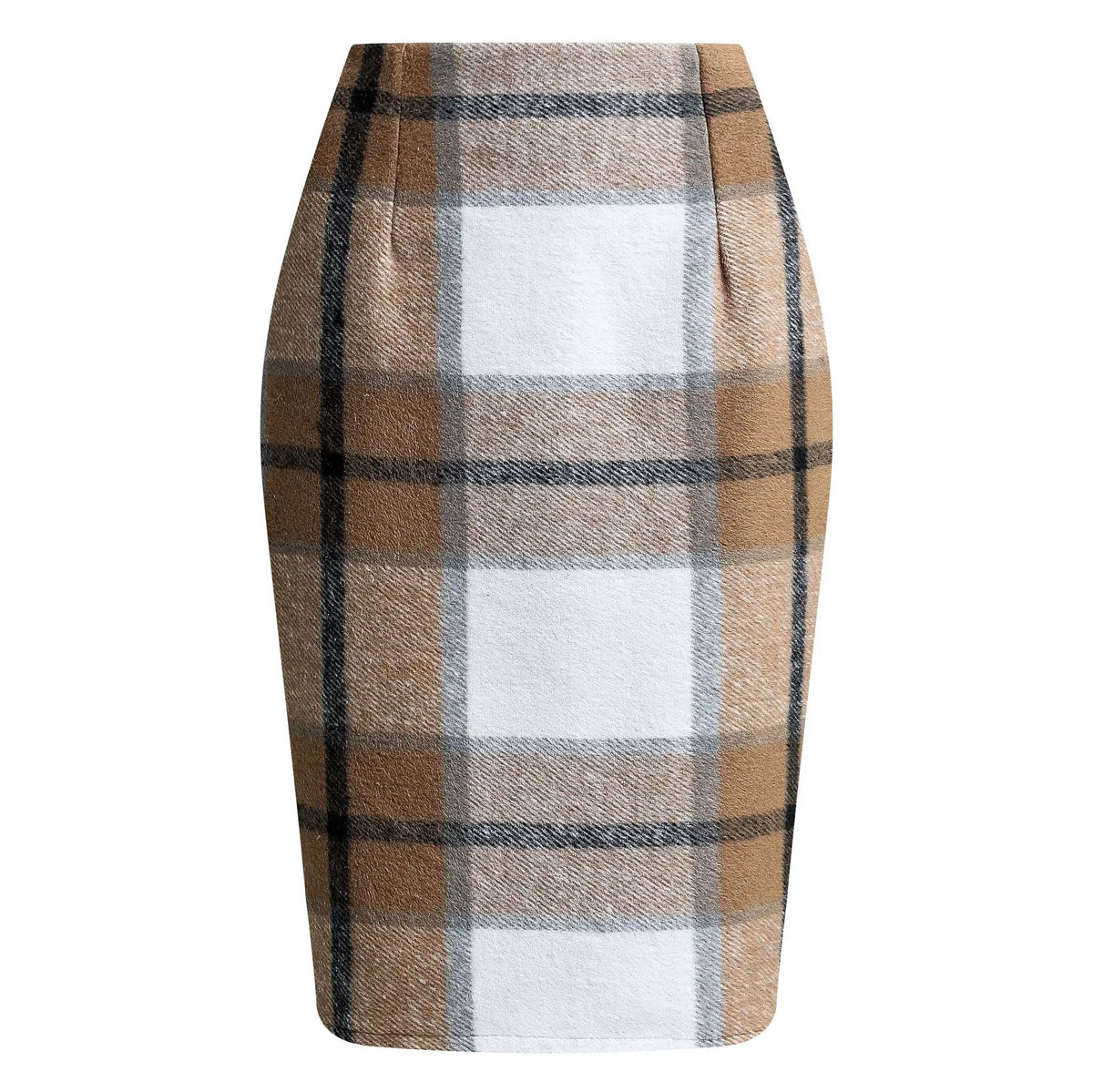 2025 Autumn and Winter Women's Plaid Hip Skirt Zipper Slim Wool Blend Fashion Office Pencil Skirts Midi Skirt