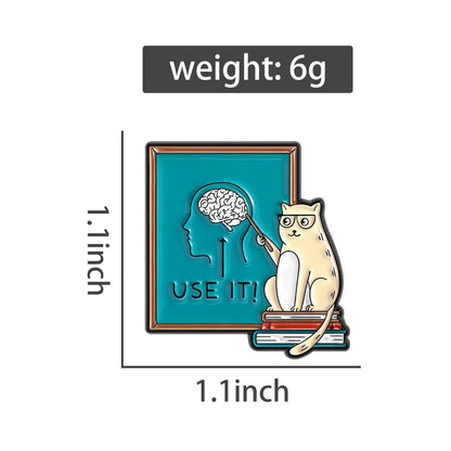 Cute Cat Teacher Brooch Enamel Pin Cat Teaching Use It Brain Encourage Thinking Brooches Clothes Lapel Badge Animal Jewelry Gift