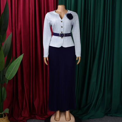 JENYAGE Women 2 Piece Plaid Long Sleeve Jacket & Pleated Midi Skirt Set Elegant Formal Church Business Party Matching Suit