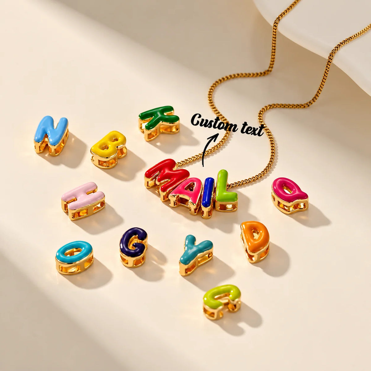 Custom Name Bubble Letter Necklace 304 Stainless Steel Chain Personalized Random Colored Enamel Letter Pendant Bohemian Necklace