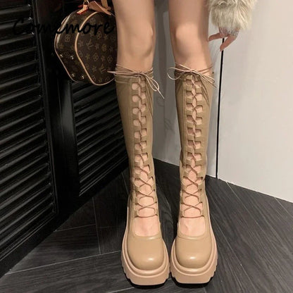 2024 Summer New Female Breathable Hollowed Out Mesh Boots Genuine Leather High Knight Boots Knee High Heels Show Thin Cool Boots