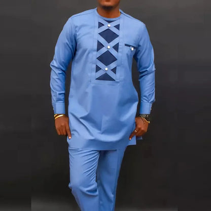 2025 African Men Dashiki Long Sleeve 2 Piece Set Traditional Outfit Africa Clothing White Men's Suit Male Shirt Pants Suits
