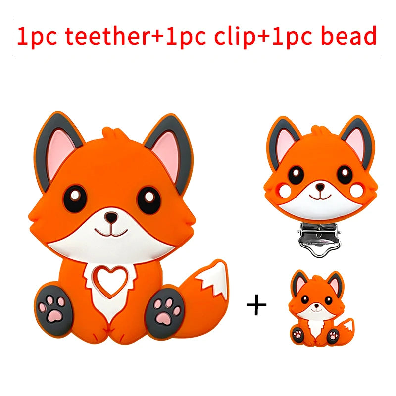 1/3/10pcs New Silicone Teether Cartoon  Squirrel Head Animal Food Grade DIY Baby Teething Teether Toy Accessories Ring