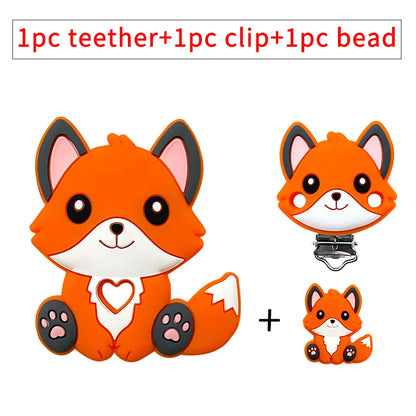 1/3/10pcs New Silicone Teether Cartoon  Squirrel Head Animal Food Grade DIY Baby Teething Teether Toy Accessories Ring
