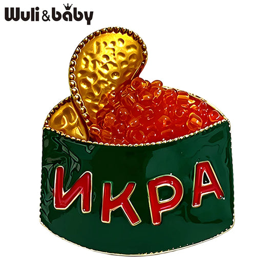 Wuli&baby Cute Caviar Can Brooches For Women Men Unisex Enamel Red-beads Tin Food Casual Party Brooch Pins Fashion Gifts