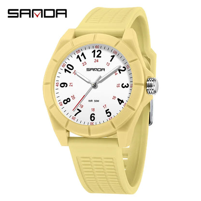 SANDA 6232 Top Brand Nurse Quartz Simple Fashionable With Night Light Waterproof Silicone Strap Student Wrist Watches For Women