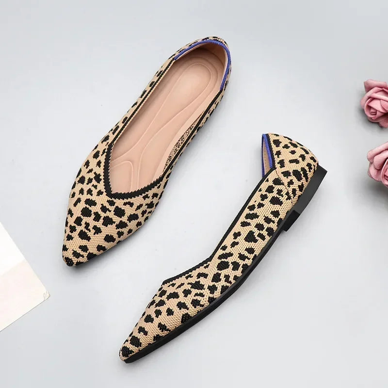 Women's Shoes Mesh Breathable Pointed Toe Flat Shoes Fashion Soft Bottom Knitted Shoes Female Casual Slip on Footwear Loafers85