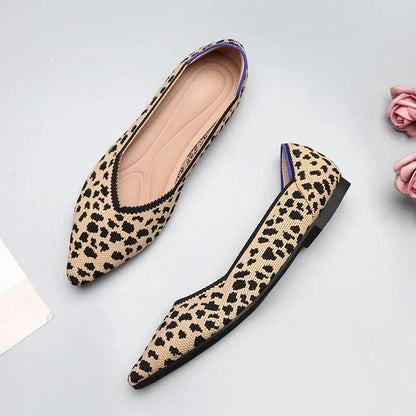 Women's Shoes Mesh Breathable Pointed Toe Flat Shoes Fashion Soft Bottom Knitted Shoes Female Casual Slip on Footwear Loafers85