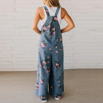 Summer Floral Printed Sleeveless Jumpsuit Women Casual Pocket Multicolor Overalls Square Wide Pants Jumpsuit Women Playsuits