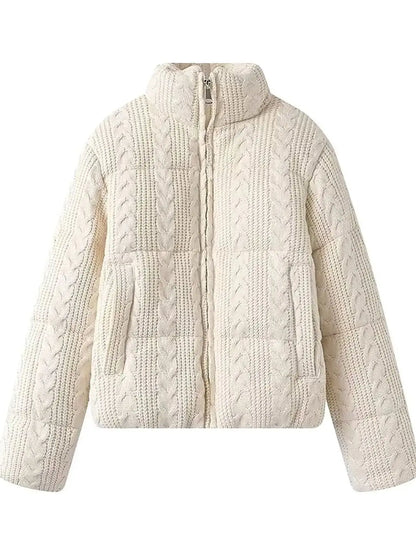 Women's Luxury Vintage Winter Loose Turtleneck Zipper Padded Coats Lady Elegant High Quality Knitted Thicken Warm Jackets Parkas