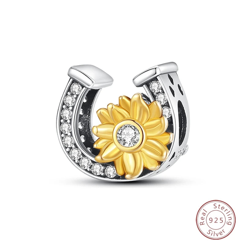 Spring Day 925 Sterling Silver Sunflower Azalea Peony Butterfly Flower Charms Beads Fit 3mm Bracelets DIY Fine Jewelry Making