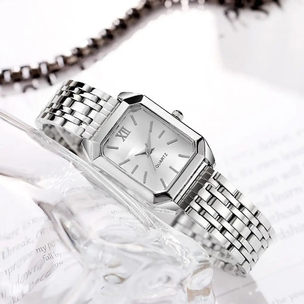 Fashion Stainless Steel Quartz Watches Folding buckle Square Women Wristwatch Business Luxury Gift Strap Watch Student