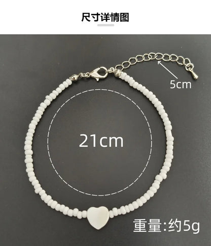 Bohemian Summer Beach Shell Heart Anklets for Women Fashion White Beads Anklet Bracelet on The Leg Female Foot Styling Jewelry