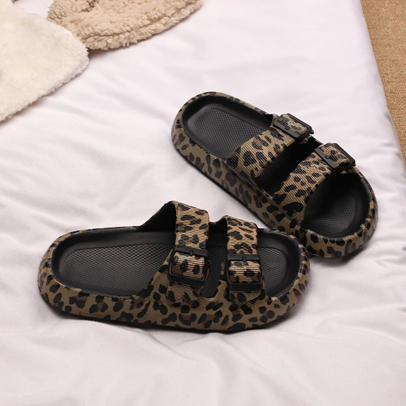 Leopard-print slippers women's summer outerwear non-slip Boken half-slip indoor home fashion soft thick-soled cool slippers