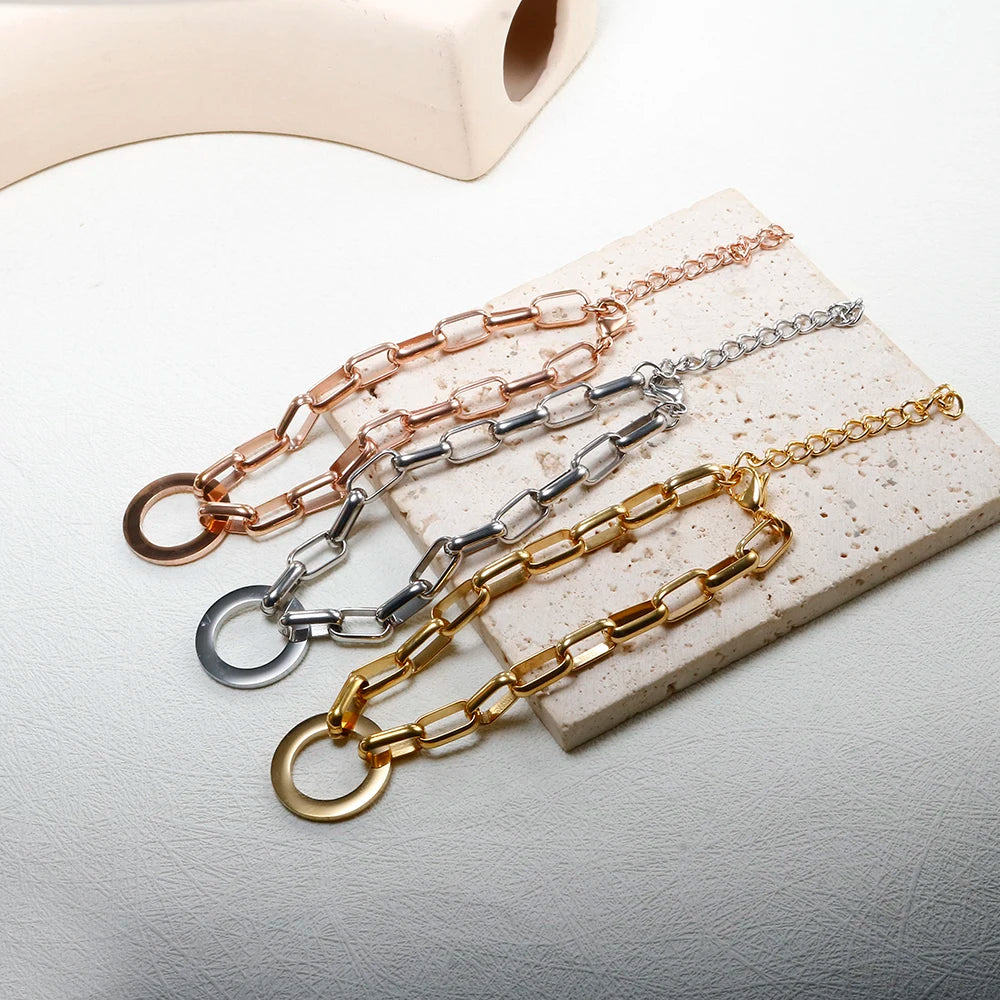 Stainless Steel Round Pendant Chain Bracelet jewelry