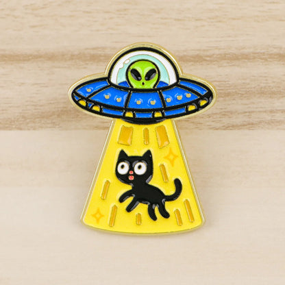 3pcs/Set Alien UFO Enamel Pin Funny Cat and Cow Brooches Lapel Badges Briefcase Backpacks Accessories Decoration Jewelry Gifts