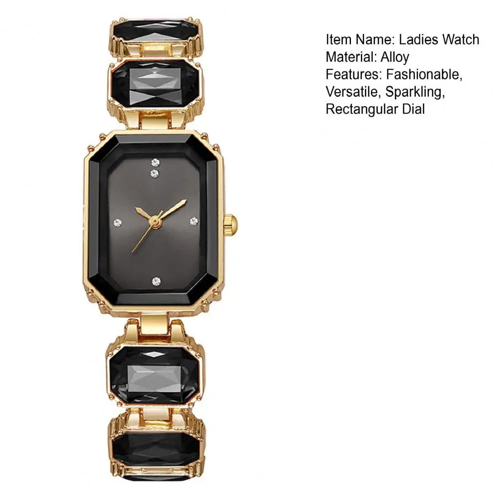 Ladies Bracelet Quartz Watch Sparkling Rhinestone Rectangular Dial Watch Faux Diamond Bracelet Wristwatch For Jewelry Timepiece