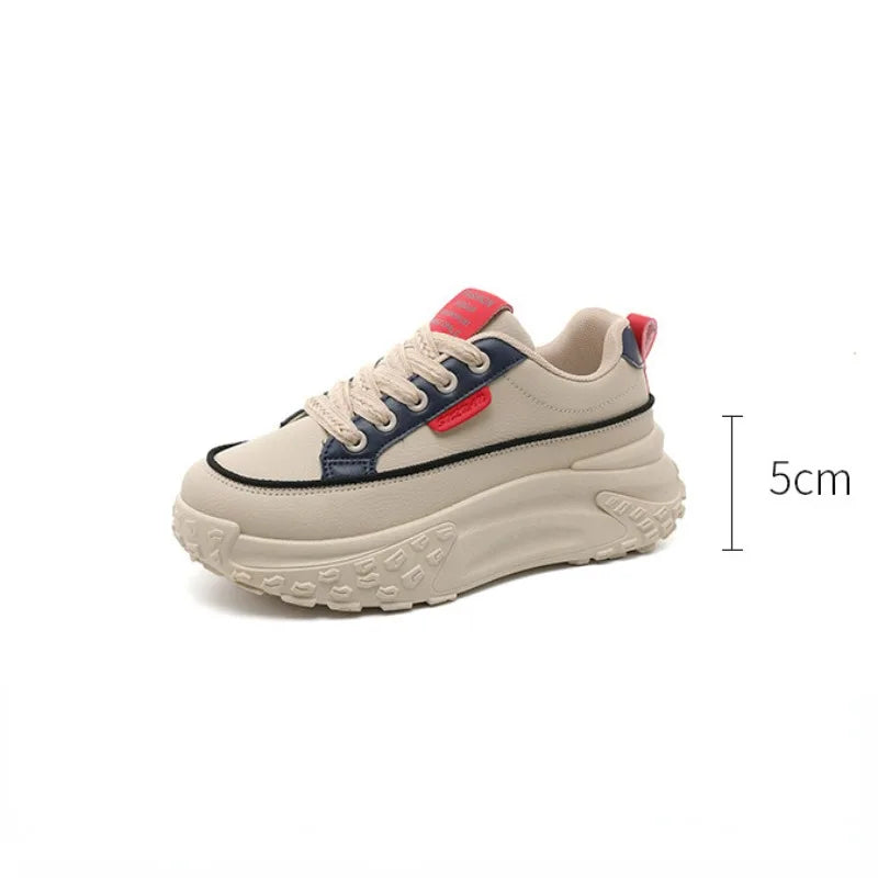 New 2026 Leather Sneakers Womens Shoes Summer Fashion Students Casual Zapatos De Mujer Thick Bottom Sports Female Platform Shoes