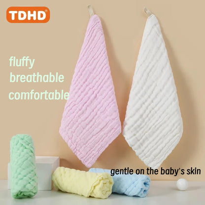 TDHD 5 Pieces of baby Solid Color Six Layers of Pure Cotton Gauze Saliva Towel Absorbent Fast Printed Gauze Towel Suitable for