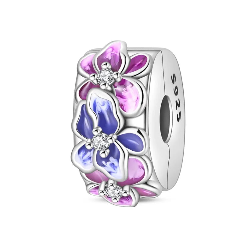 Original 925 Sterling Silver Clip Charm Inlaid Zircon Cat Butterfly Charm Silicone Spacer Beads For Women Bracelet DIY Jewelry