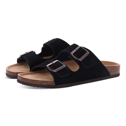 Shevalues Women's Suede Clogs Classic Cork Slippers Leather Mules Men Cork Footbed Sandals Comfort Beach Shoes with Arch Support