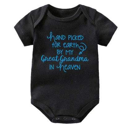 Hand Picked For Earth By My Great Grandma In Heaven Baby Summer Bodysuits Cotton Newborn Jumpsuit Short Sleeve Body Baby Outfits