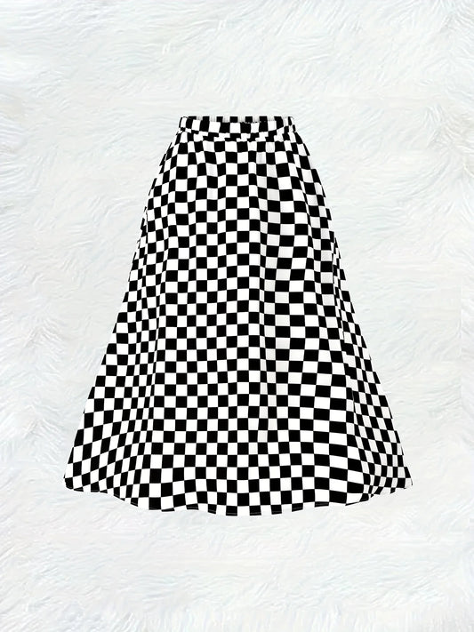 Printed Design Four Seasons Black and White Chessboard Pattern Casual Style Half Skirt