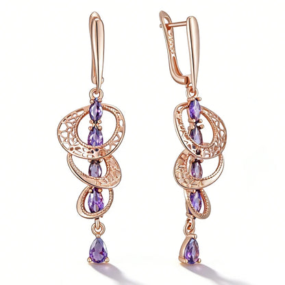 Kinel Hot Shiny Purple Natural Zircon Drop Earrings For Women Trend 585 Rose Gold Color Bride Wedding Fine Jewelry Crystal Gift