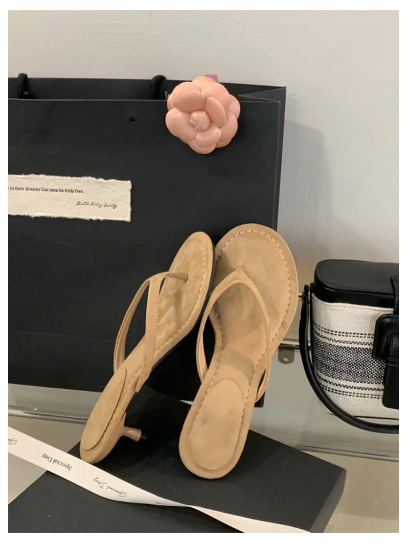 Fashion Brand High Heel Slippers Women Slip On Slide Narrow Band Sandals Shoes Casual Female Slipper Big Size 40 Sandalias Mujer