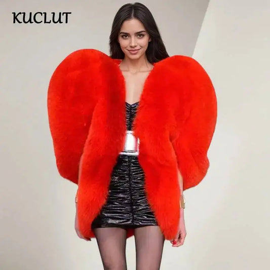 Women's Red Heart-Shape Faux Fur Shawl