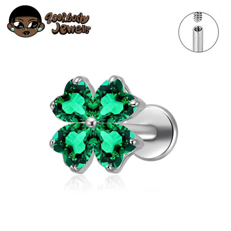 ASTM F136 TItanium with Heart CZ Flower Lab Piercing Labret Lip Studs Sparkle Ear Tragus Helix Conch Lobe Earrings Body Jewelry
