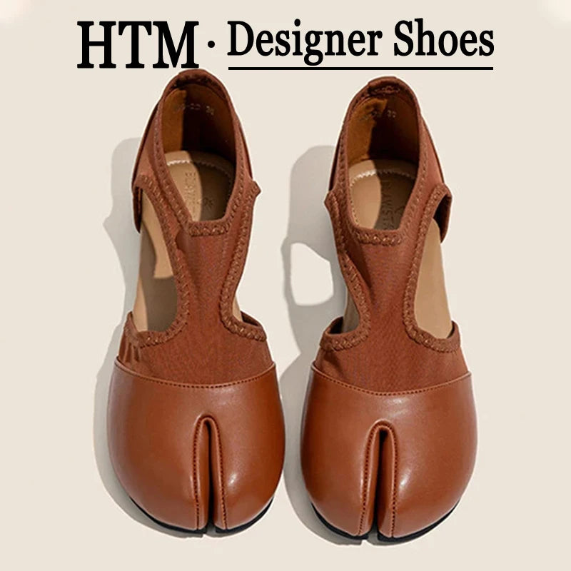 Split Toe Tabi Ballet Flats And Loafers Brand Designer Ultra Soft Leather Mary Jane Ballet Flats Women's Hollow out Shoes