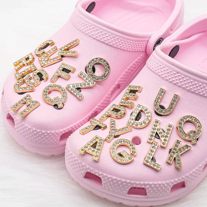 1pcs Metal Gold Luxury Letters Shoe Charms for Clog Alphabet Shoes Decorations Pins for Women Girl Sandal DIY Party Favor Gifts