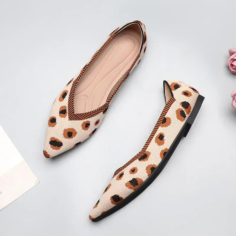 Women's Shoes Mesh Breathable Pointed Toe Flat Shoes Fashion Soft Bottom Knitted Shoes Female Casual Slip on Footwear Loafers85